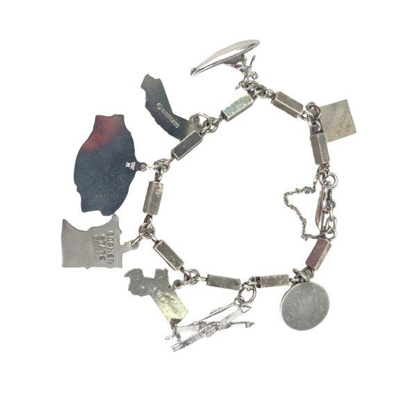 Vintage Silver Tone State Charm Bracelet With Enamel Accents & Unique Charms - Picture 5 of 7